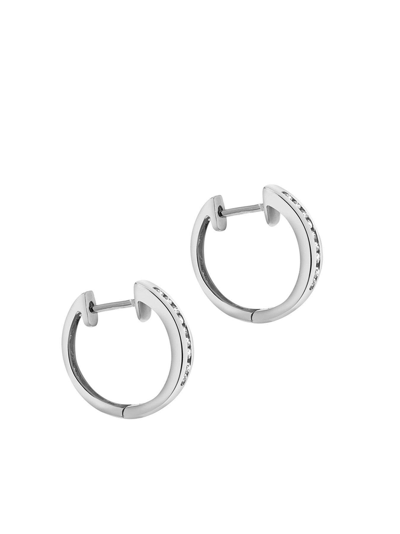 Love DIAMOND 9ct White Gold Diamond Set Hoop Earrings | Very.co.uk