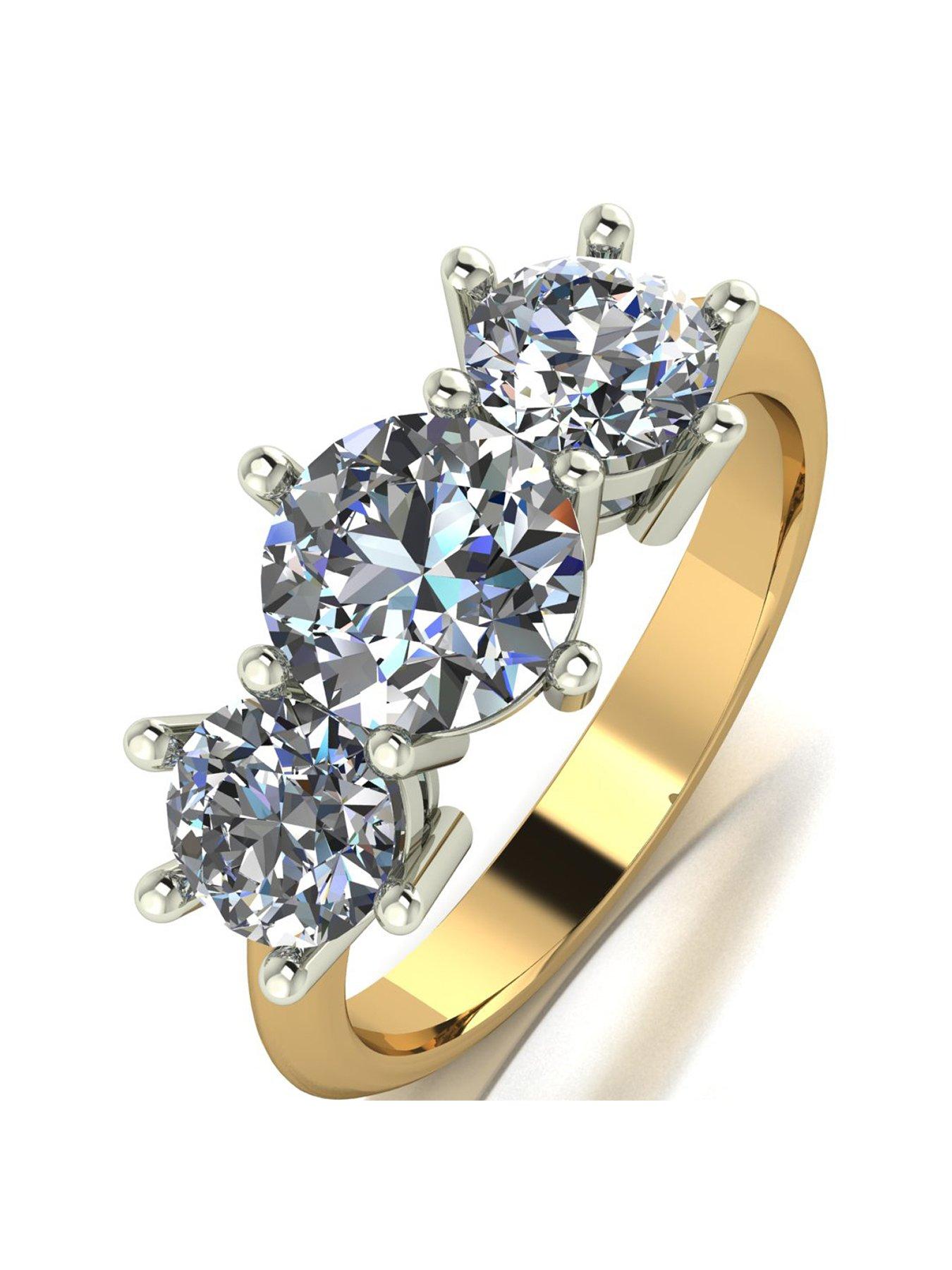 Product photograph of Moissanite 9ct Gold 2 5 Carat Eq Moissanite Square Trilogy Ring from very.co.uk