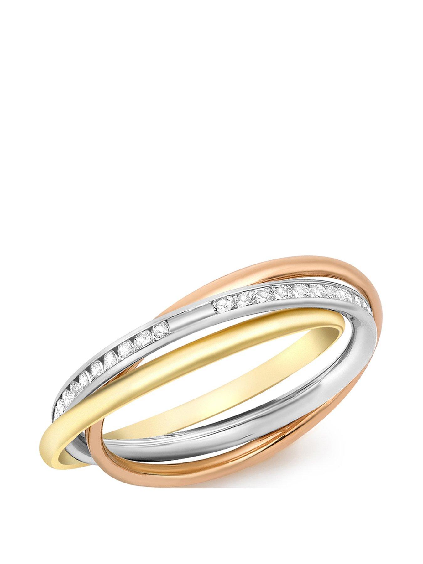 Product photograph of Love Gold 9ct Gold Tri-colour Cubic Zirconia Russian Band Ring from very.co.uk