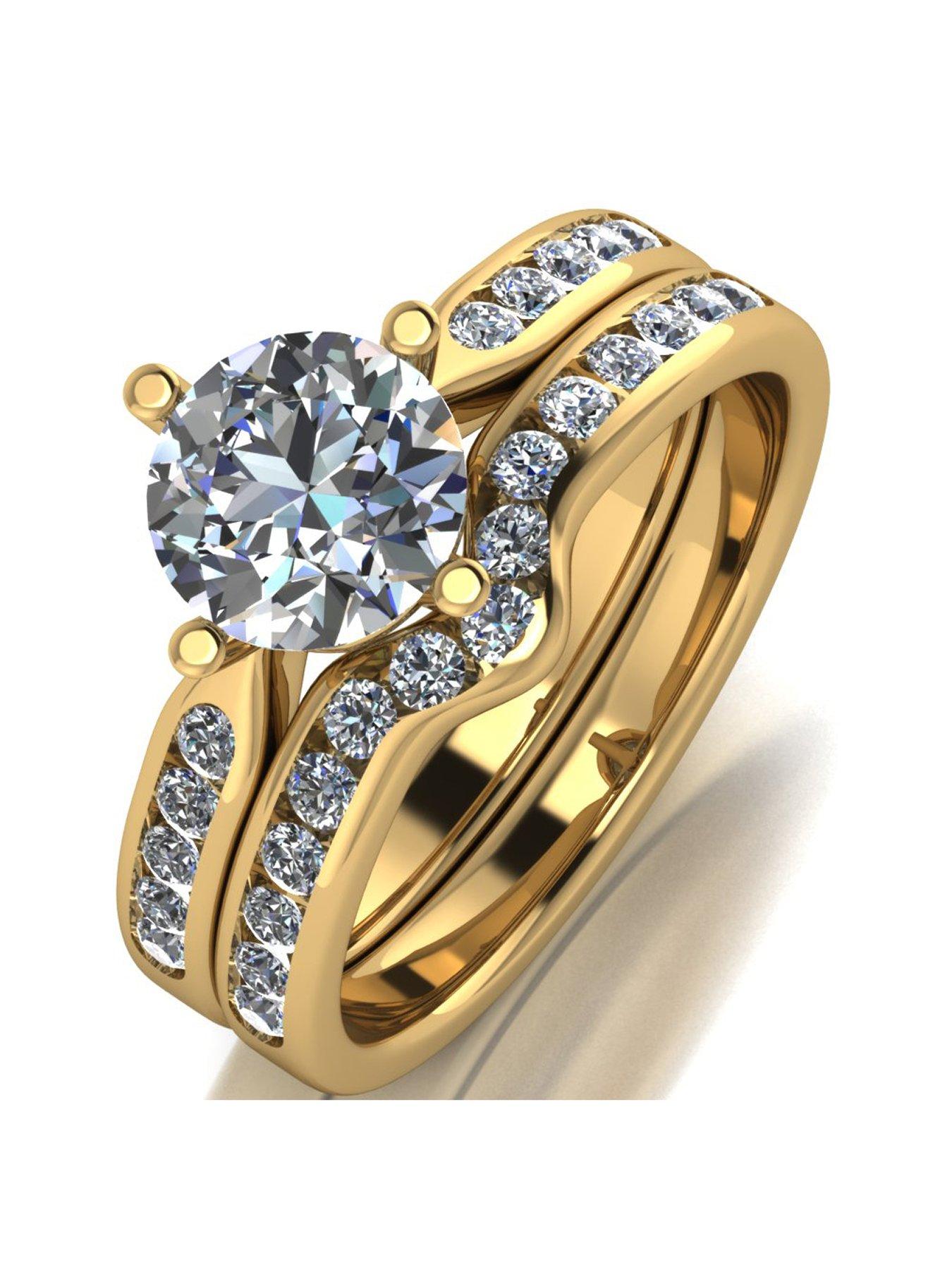 Moissanite 9ct Gold 1.5 Carat Eq Two Piece Bridal Set