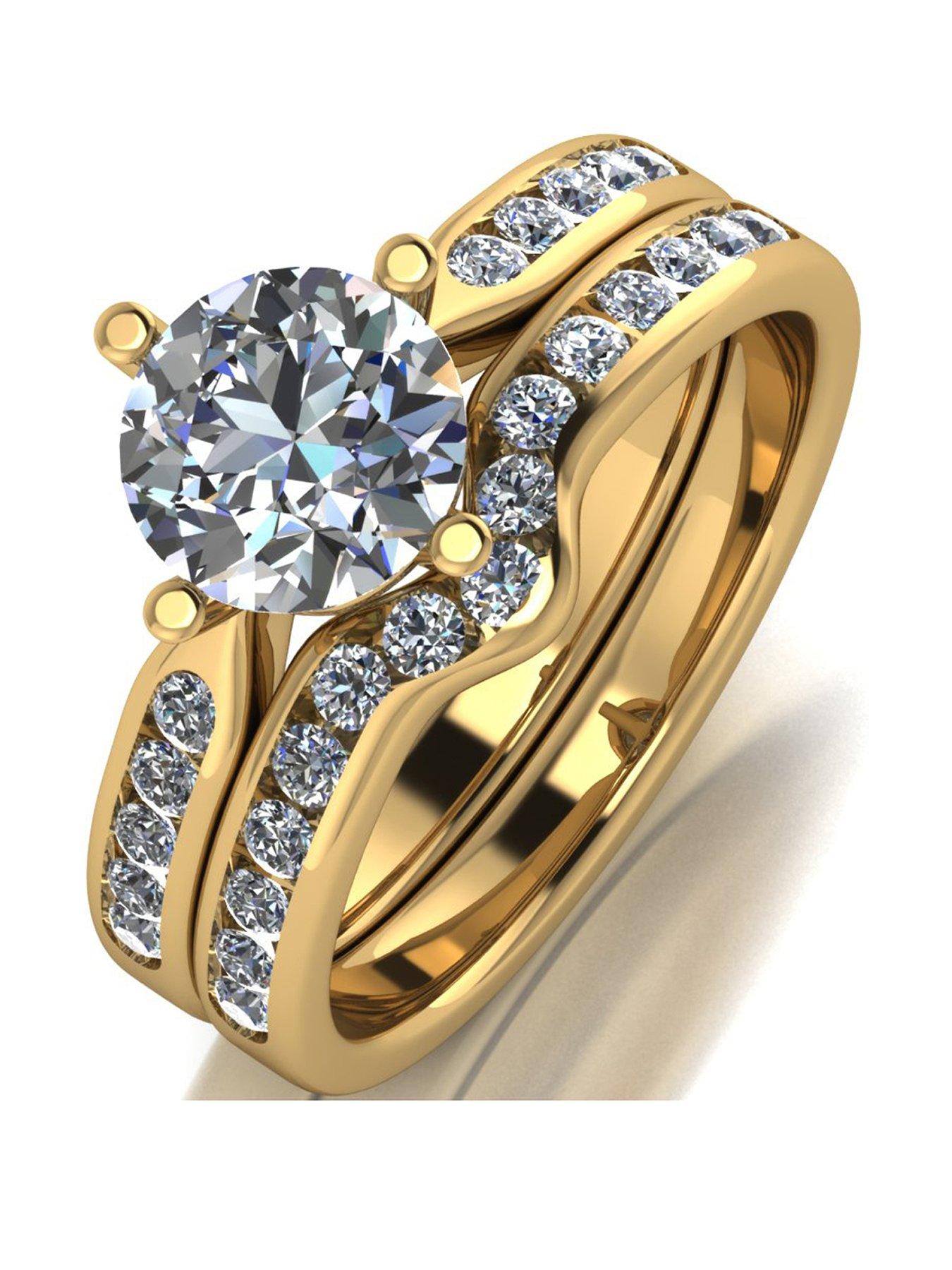 Moissanite 9ct Gold 1.5 Carat Eq Two Piece Bridal Set