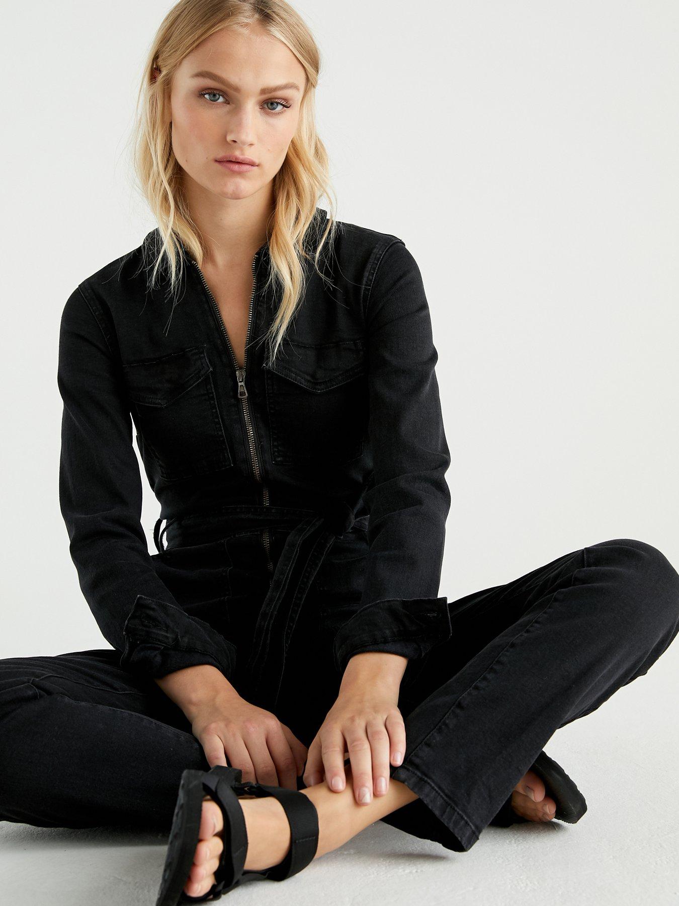 denim boiler suit black