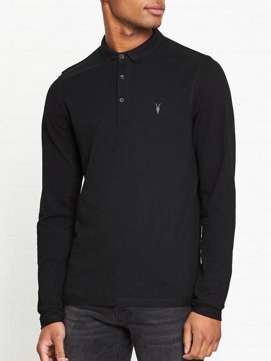 front image of allsaints-reform-long-sleeve-polo-shirt-black