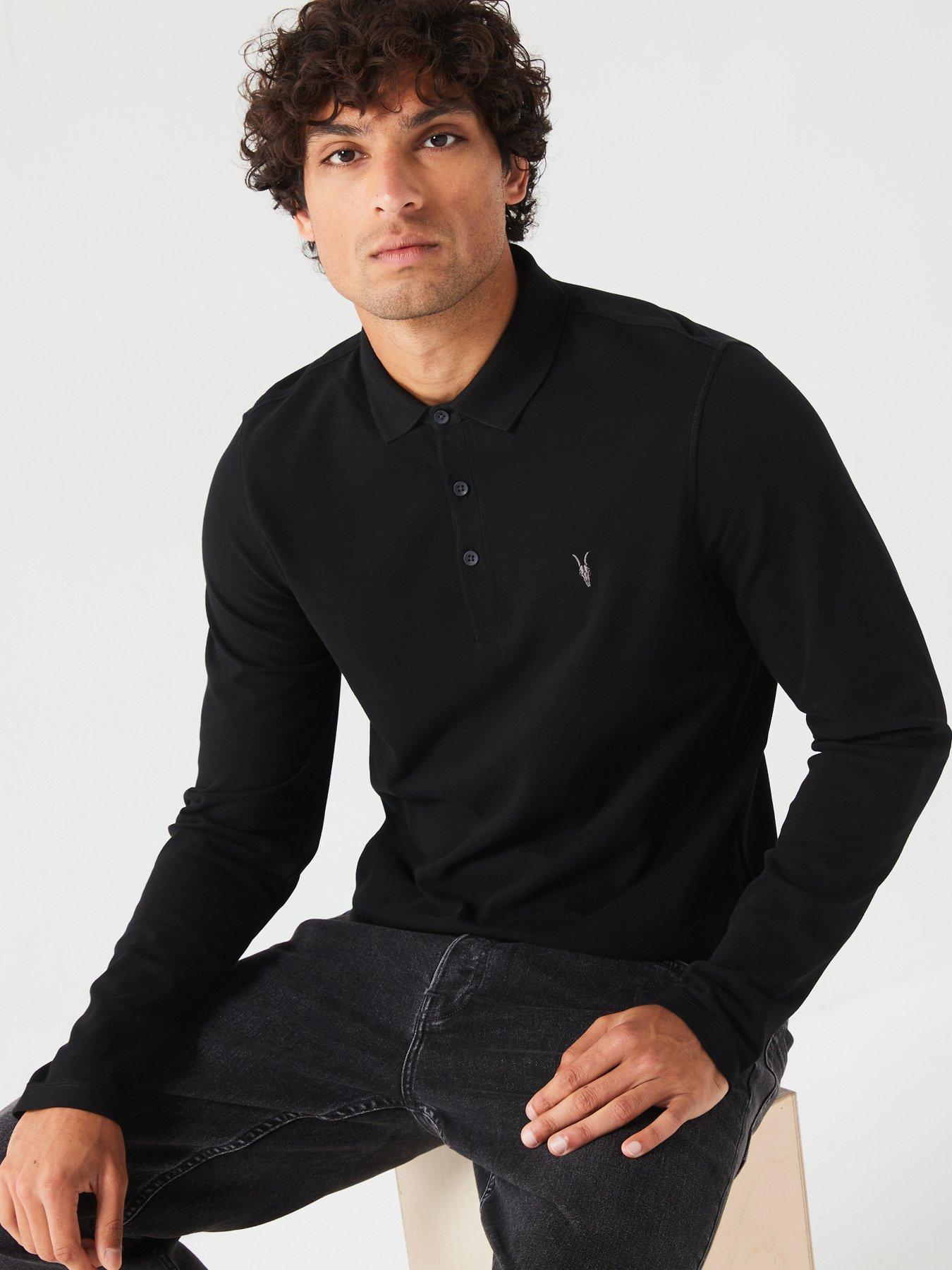 AllSaints Reform Long Sleeve Polo Shirt - Black