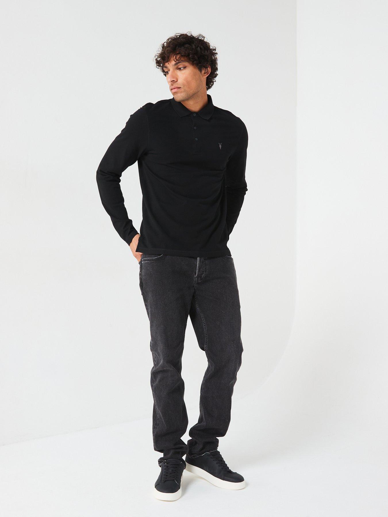 Image 3 of 6 of AllSaints Reform Long Sleeve Polo Shirt - Black
