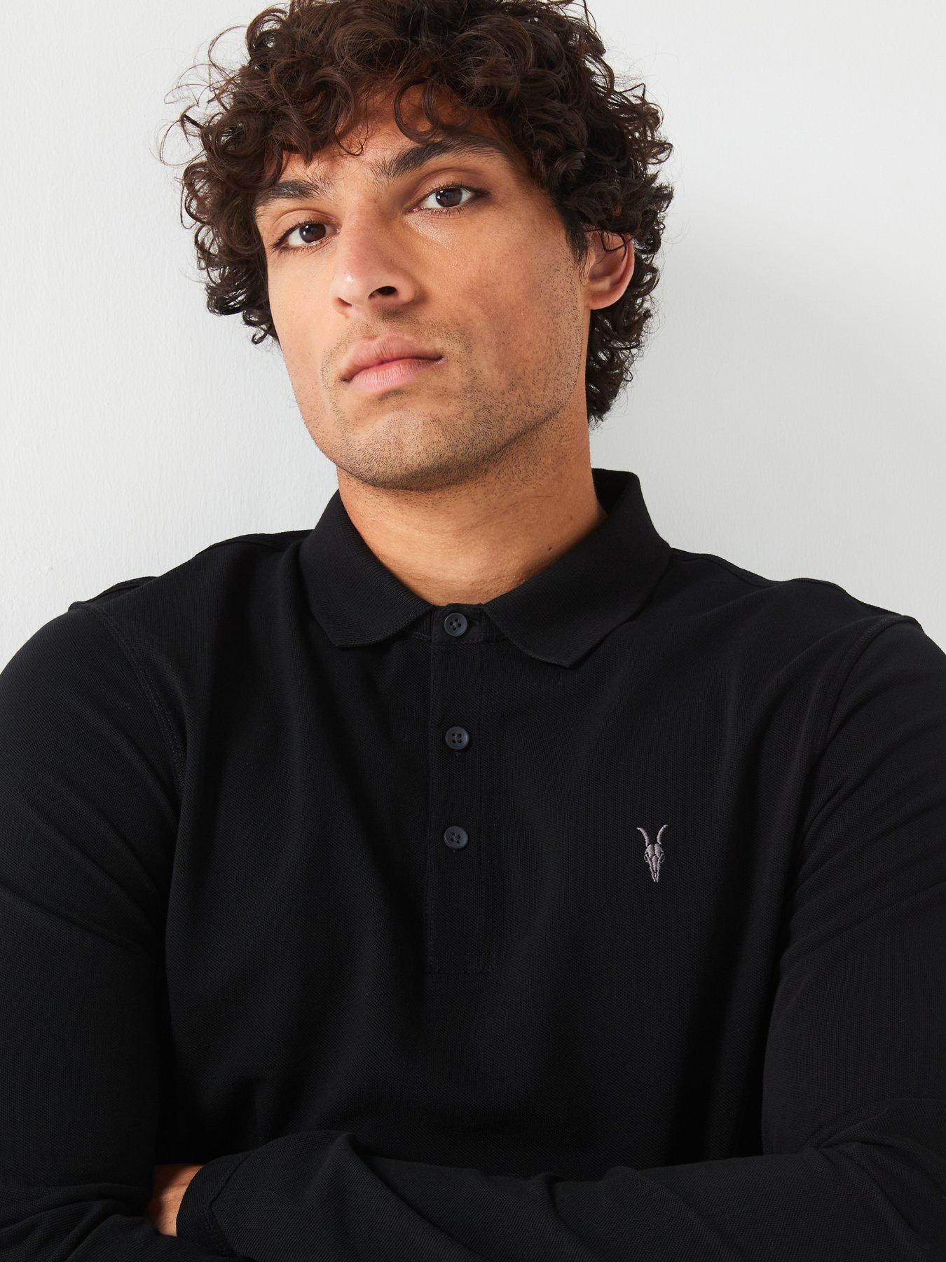 Image 4 of 6 of AllSaints Reform Long Sleeve Polo Shirt - Black