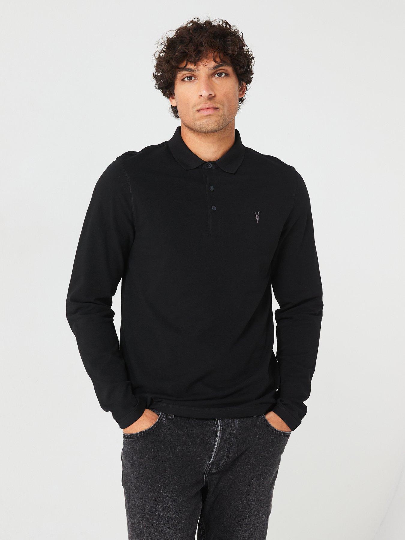 Image 6 of 6 of AllSaints Reform Long Sleeve Polo Shirt - Black