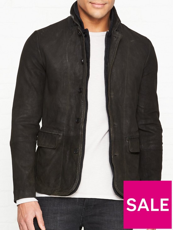 front image of allsaints-survey-leather-blazer--nbspwashed-black