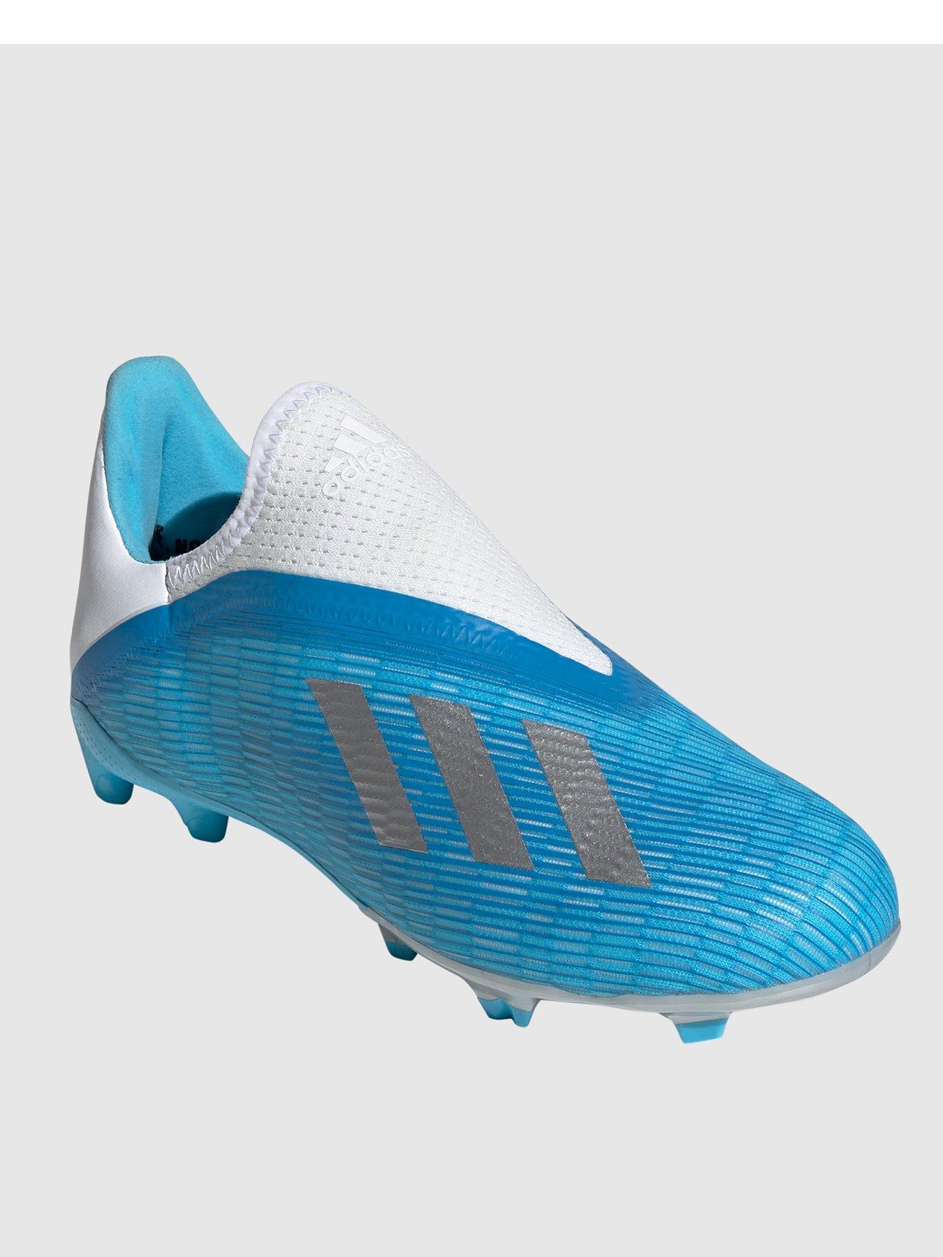 blue laceless football boots