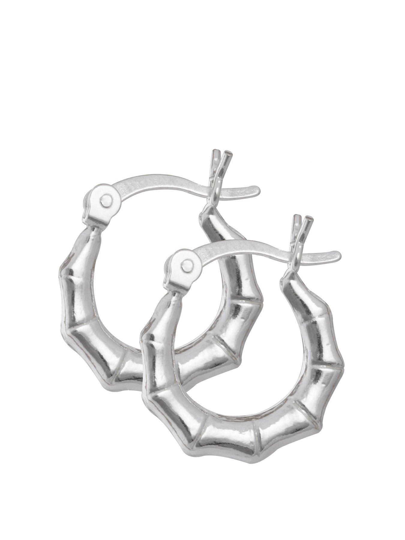 undefined Sterling Silver Bamboo Creole Hoop Earrings