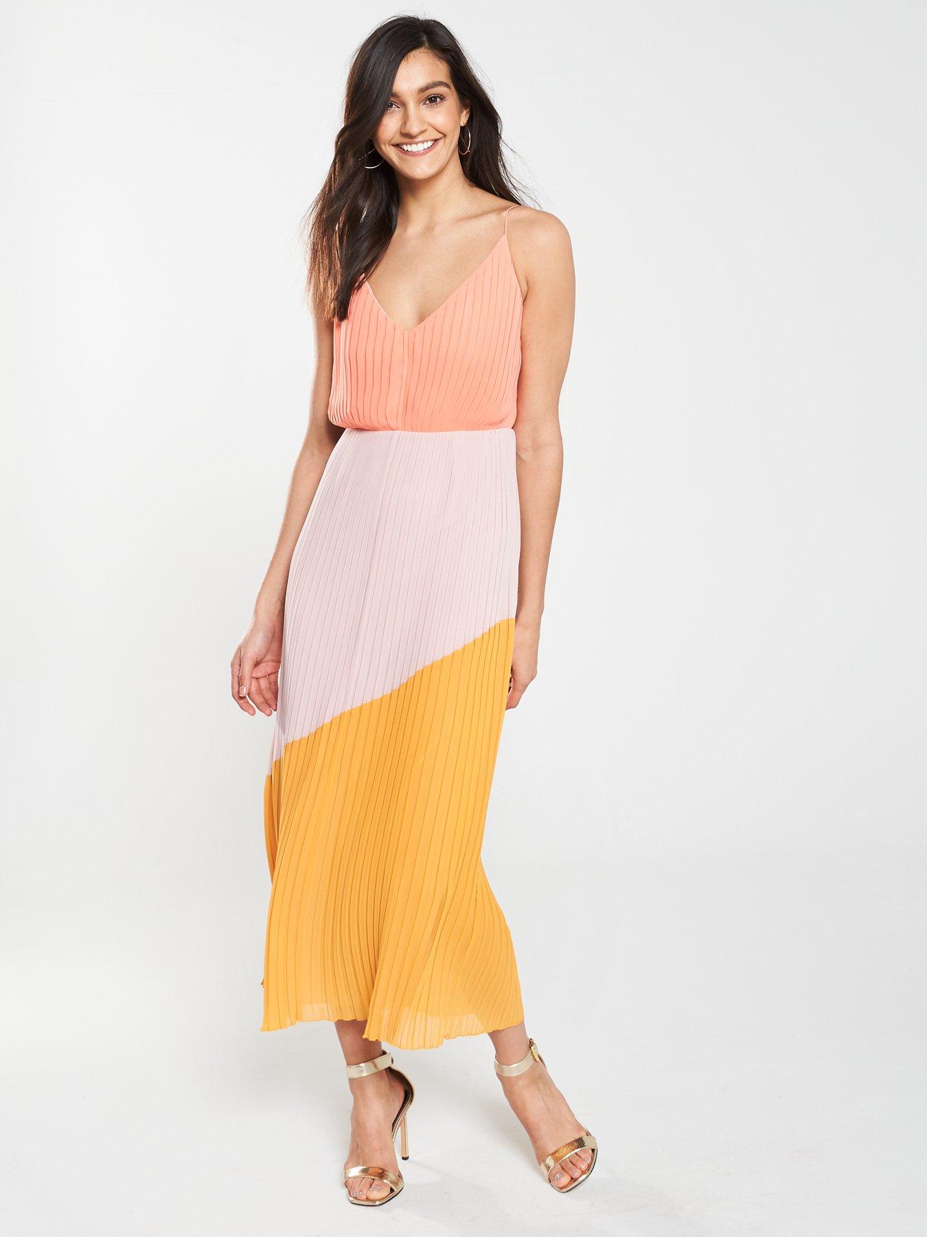 Warehouse colour block pleated sale dress