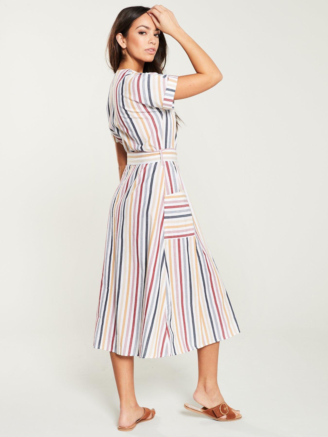 warehouse stripe button through dress