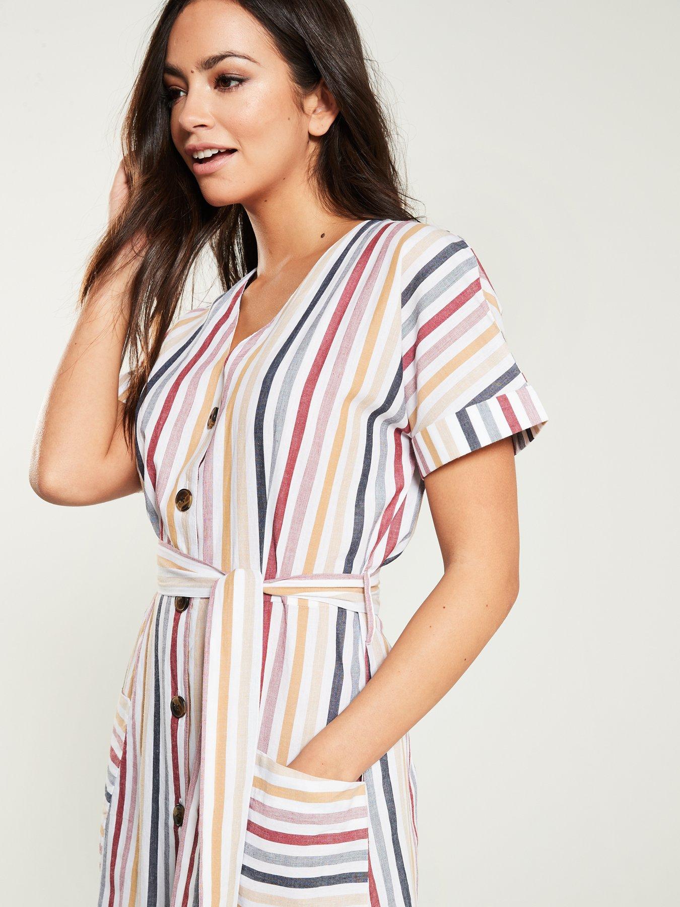 warehouse stripe button through dress