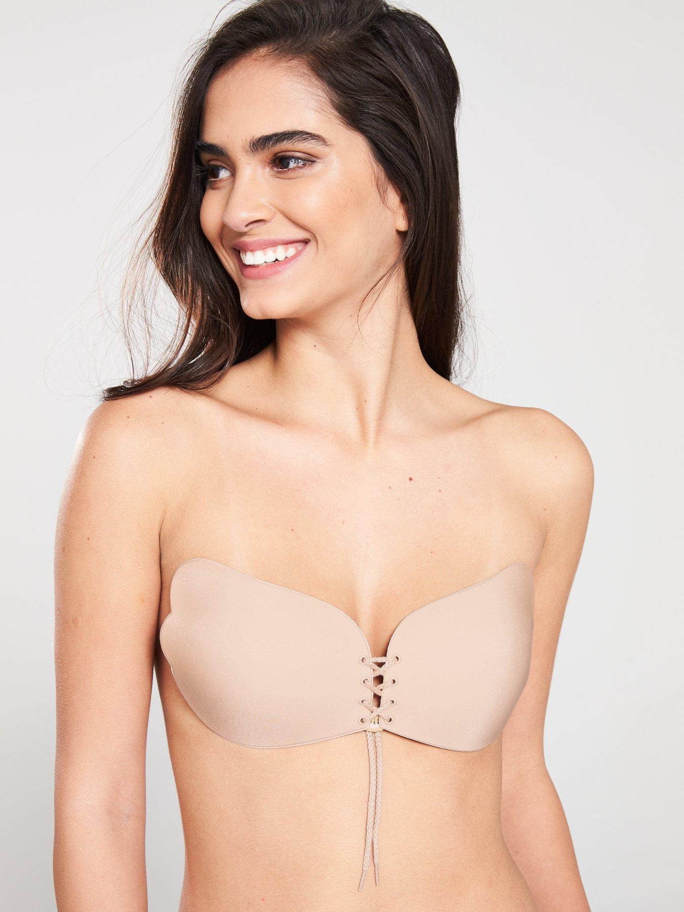 Stick On Lace Up Bra - Nude