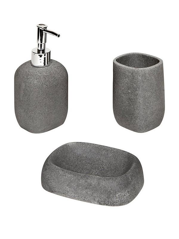 Aqualona Grey Stone 3 Piece Bathroom, Bathroom Accessories Set Stone