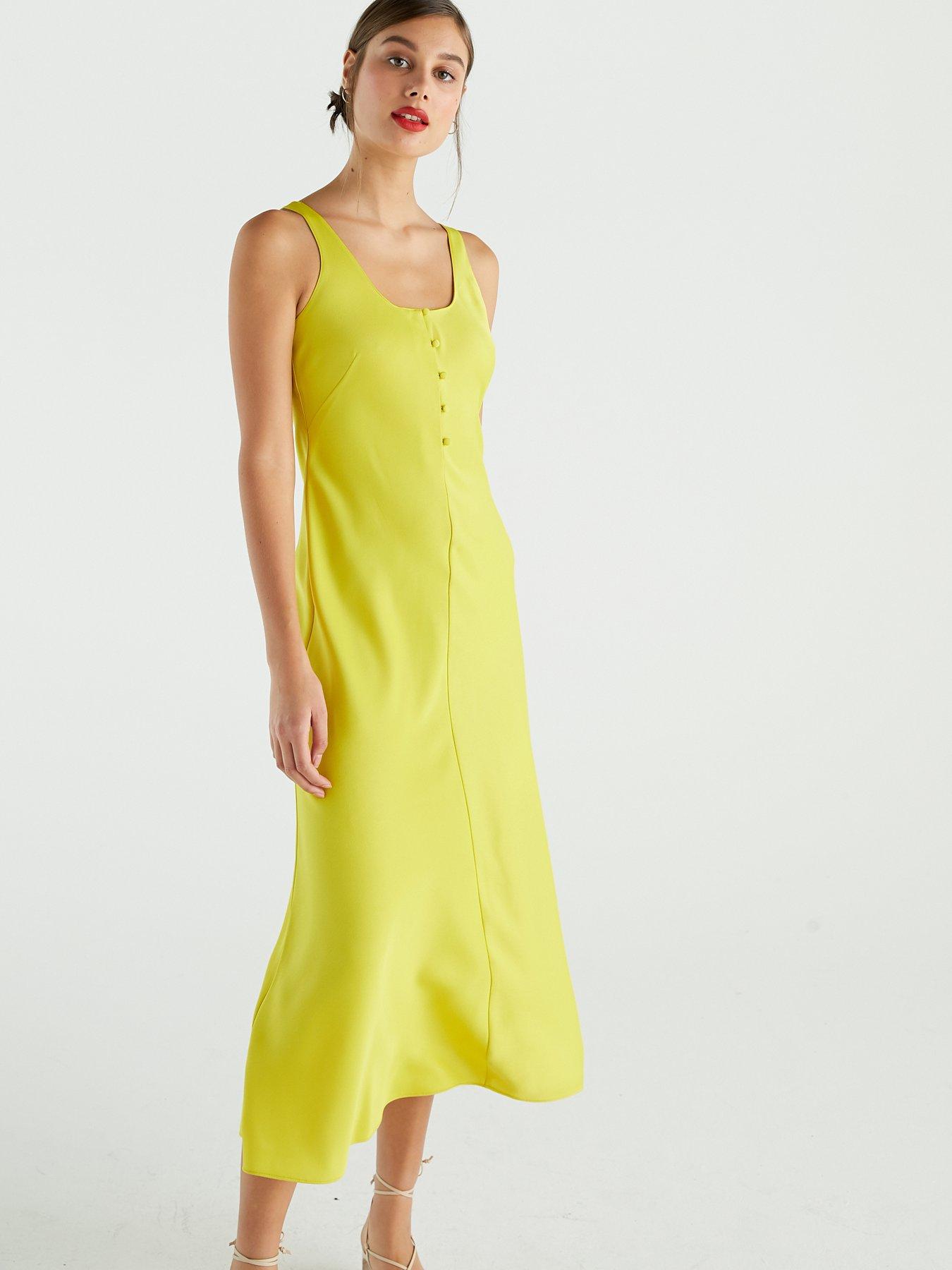 yellow satin slip dress