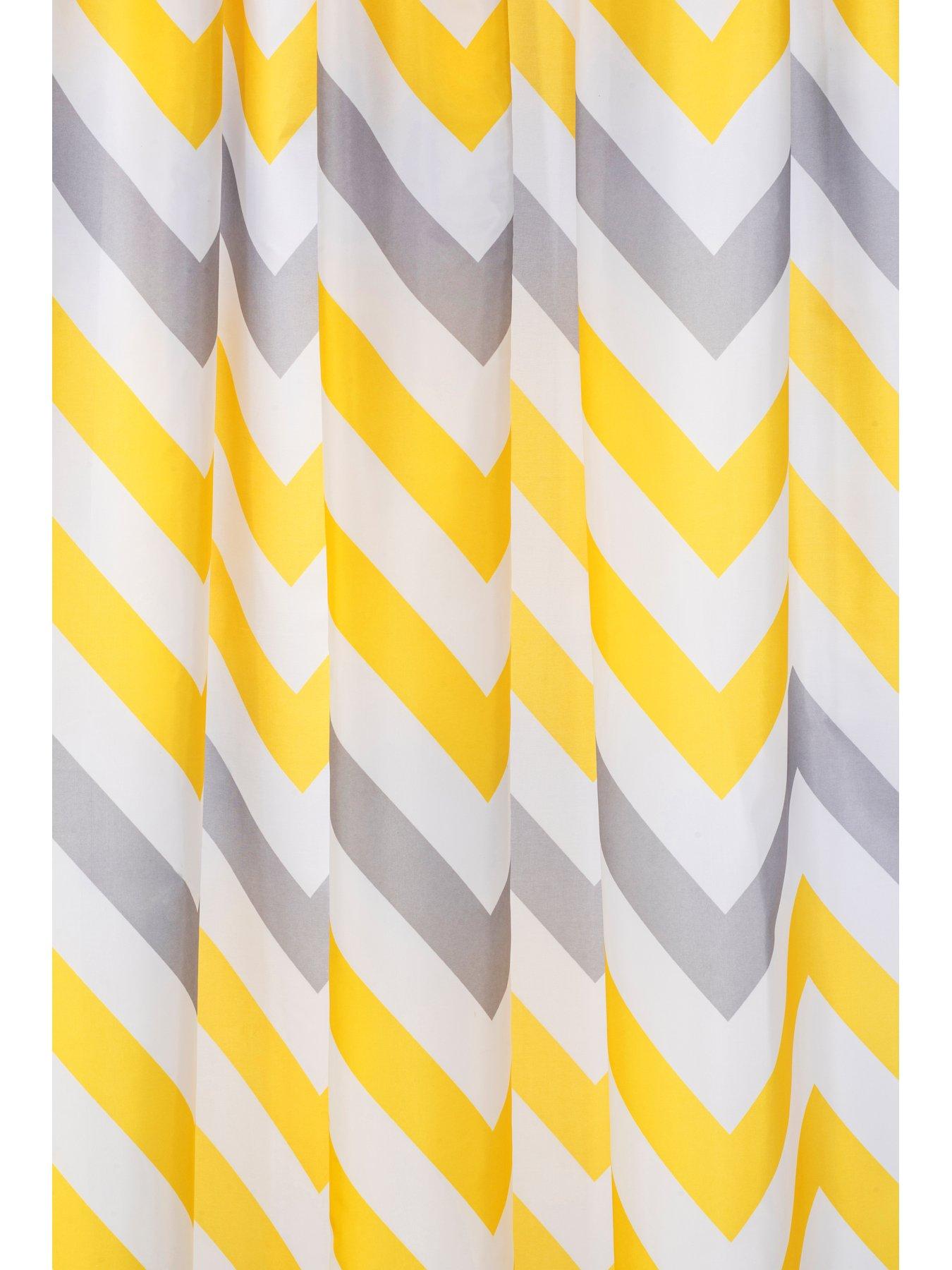 Image 2 of 4 of Croydex Chevron Textile Shower Curtain &ndash; Yellow, Grey and White