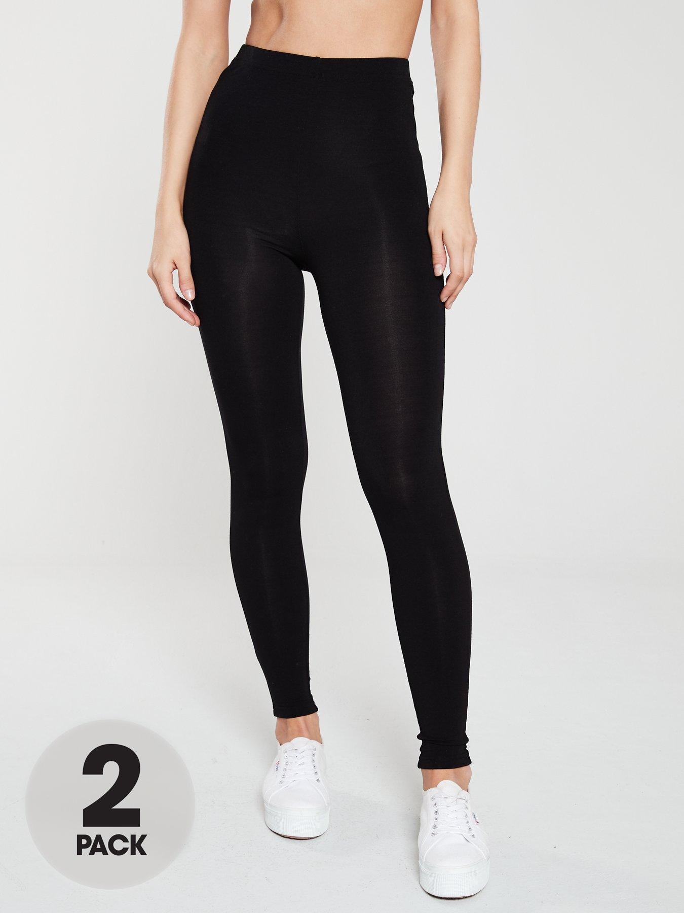 V by Very Essential Tall 2 Pack High Waist Leggings - Black