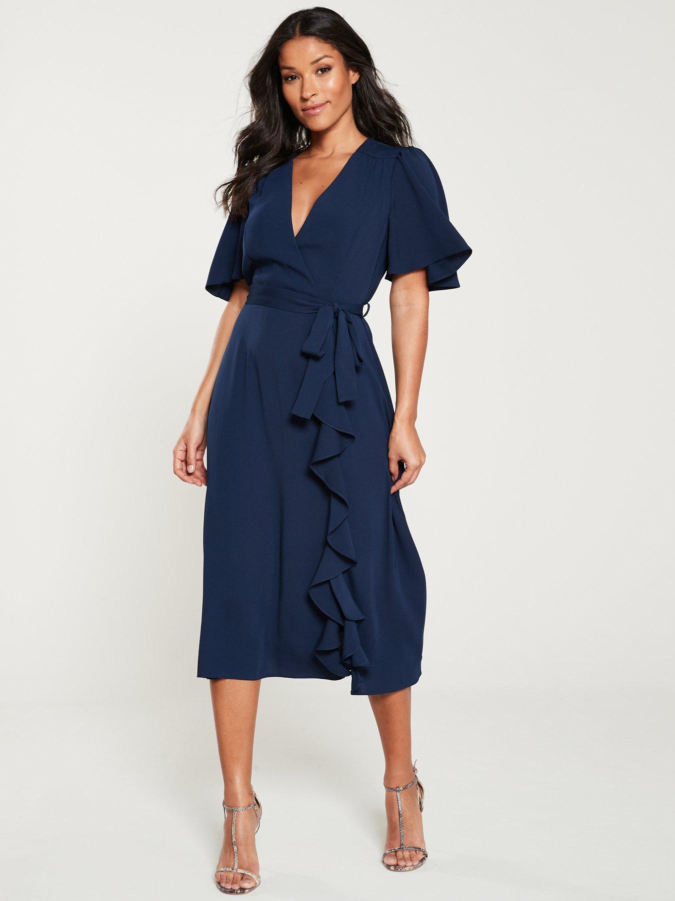 midi frill wrap dress