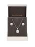  image of jon-richard-silver-plated-crystal-square-halo-pendant-and-earrings-set