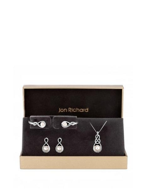 jon-richard-silver-plated-crystal-and-pearl-infinity-pendant-bracelet-and-earrings-set