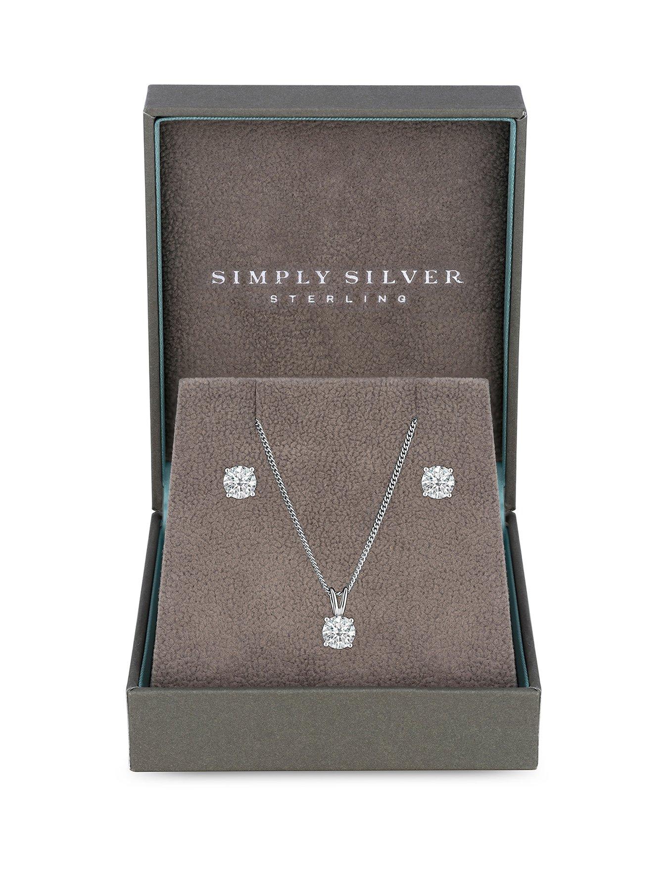 Product photograph of Simply Silver Sterling Silver 925 Brilliant Cut Solitaire Cubic Zirconia Jewellery Set from very.co.uk