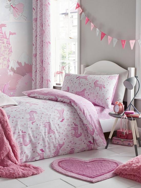 front image of catherine-lansfield-folk-unicorn-toddlernbspduvet-cover-set-pink