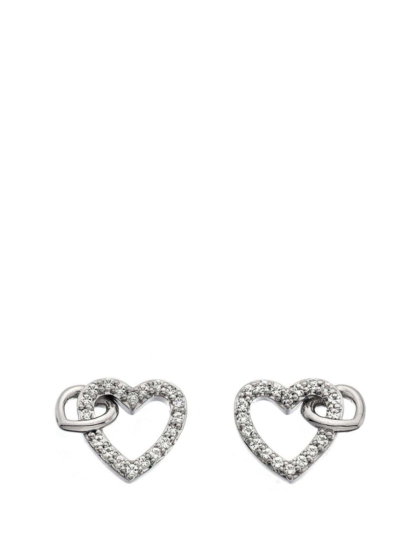 Diamonds Sterling Silver Togetherness Open Heart Stud Earrings