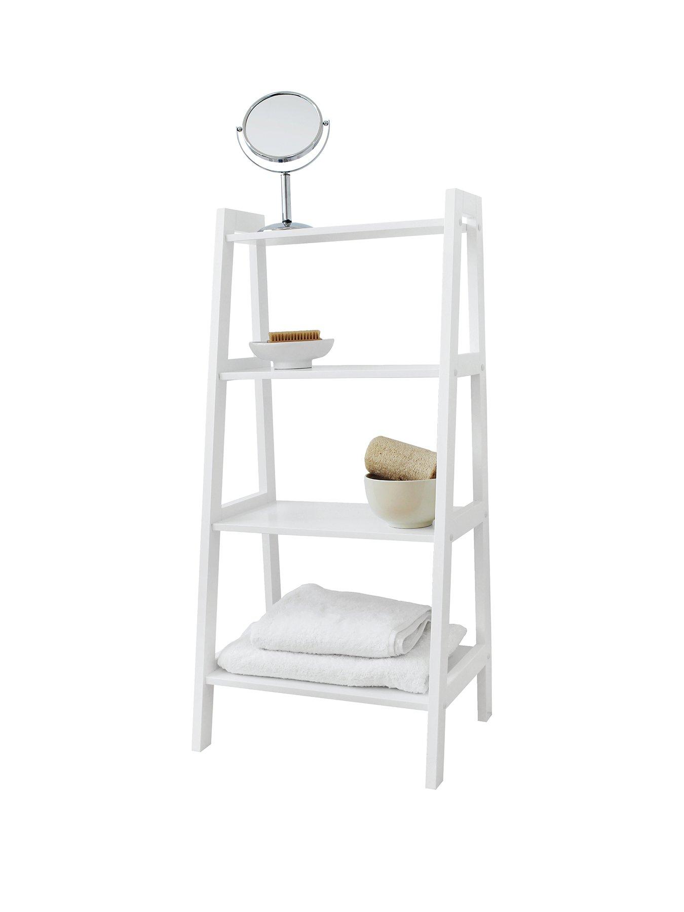 white bathroom shelf unit