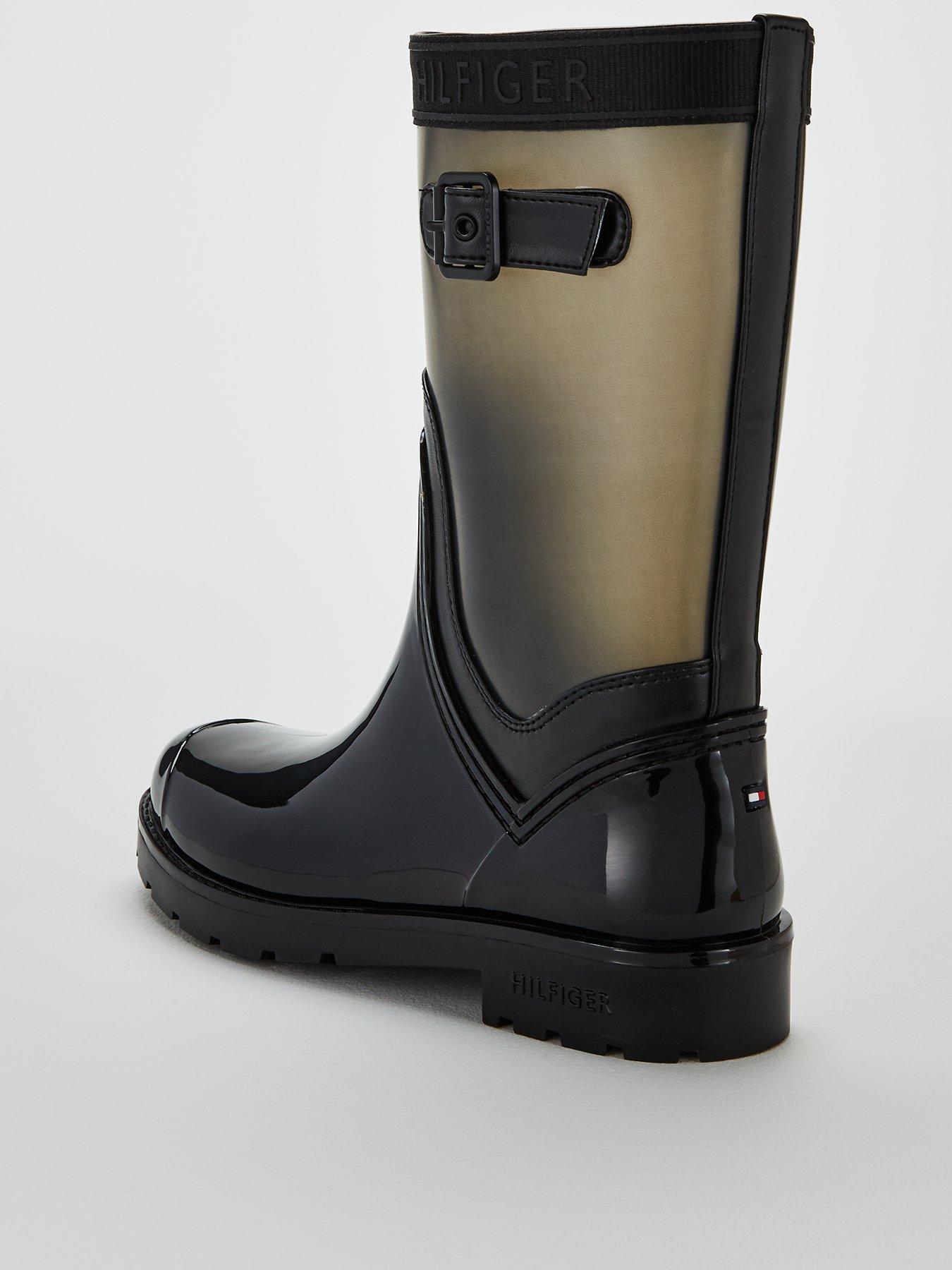 tommy hilfiger black rain boots