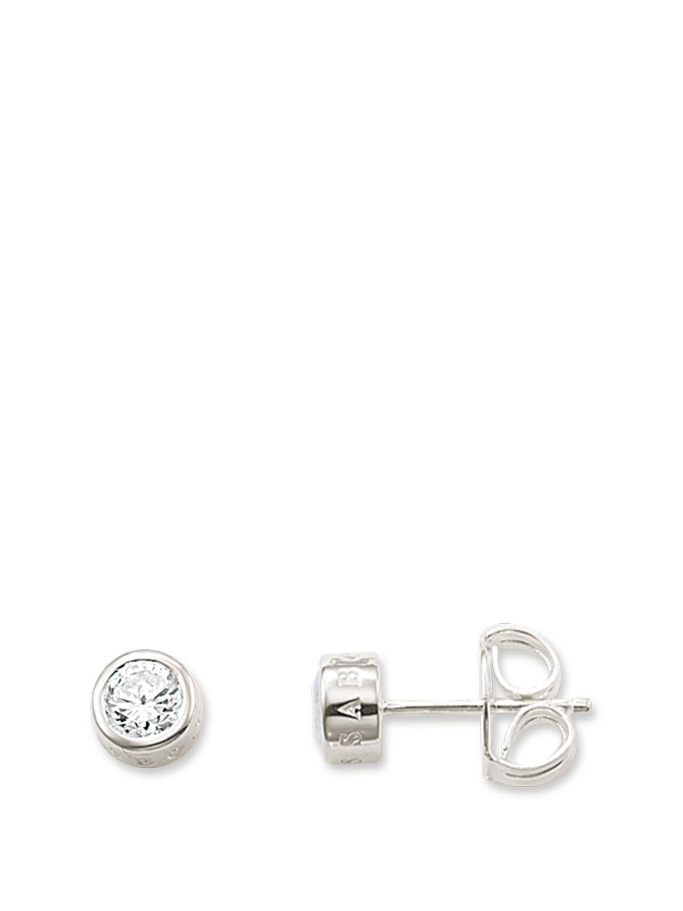 undefined Sterling Silver Round Logo Stud Earrings
