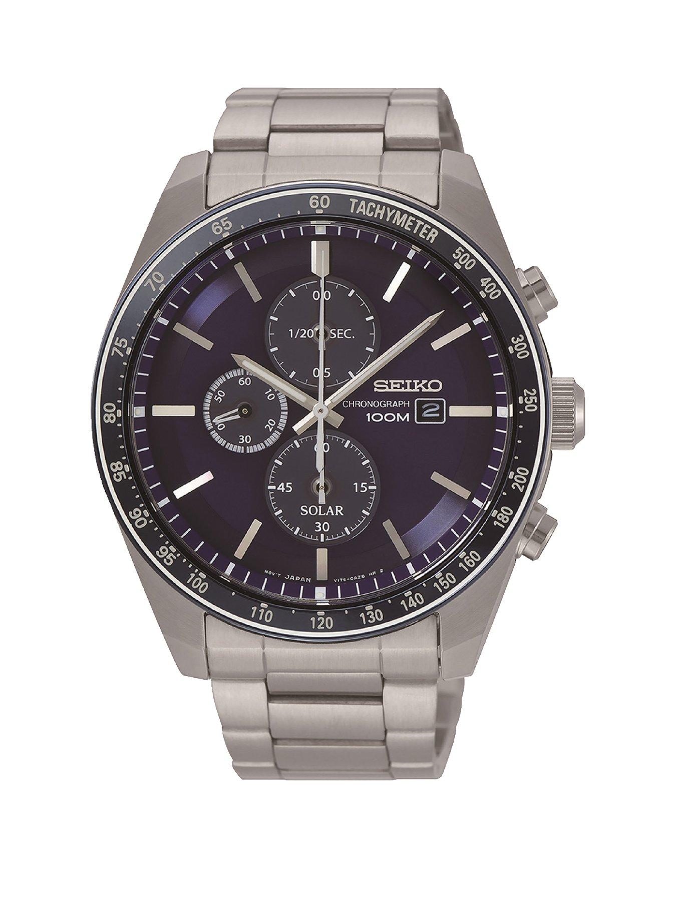 seiko men's blue dial chrono bracelet watch