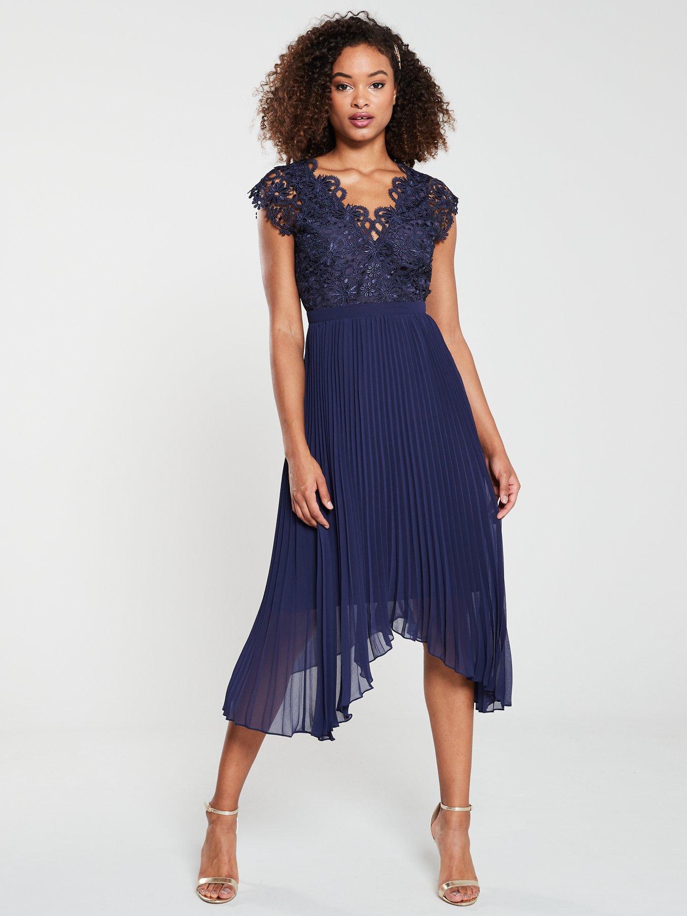 navy pleated dress