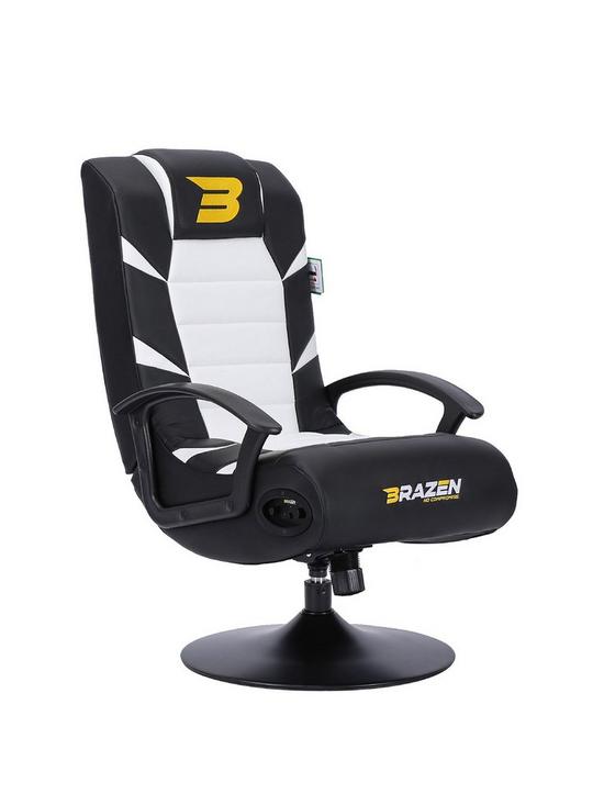 front image of brazen-pride-21-bluetooth-gaming-chair-black-and-white