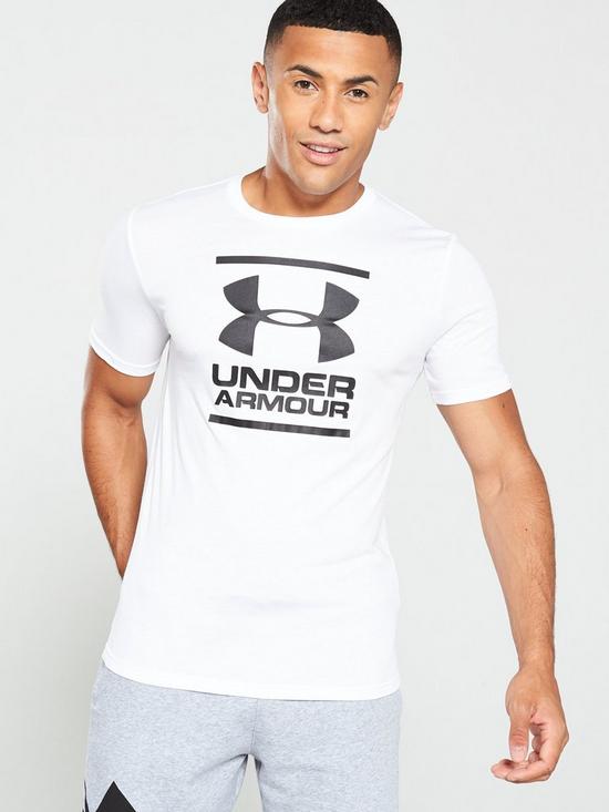 front image of under-armour-gl-foundation-short-sleeve-t-shirt-white