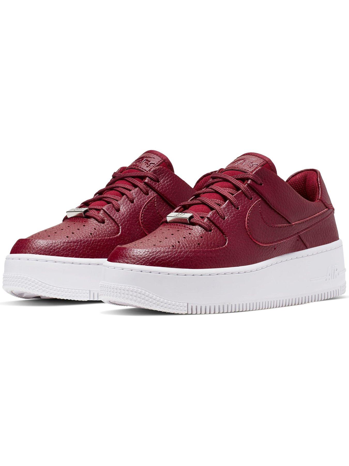 burgundy and white air forces