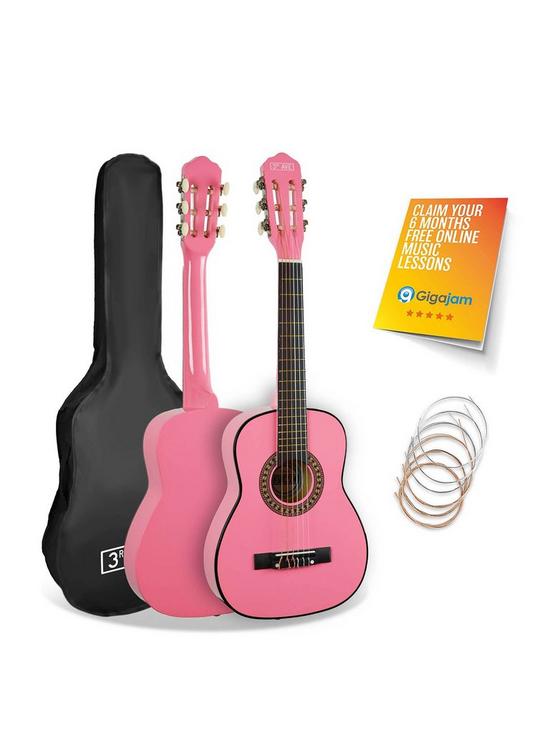 front image of 3rd-avenue-12-size-kids-classical-guitar-beginner-bundle-6-months-free-lessons-pink