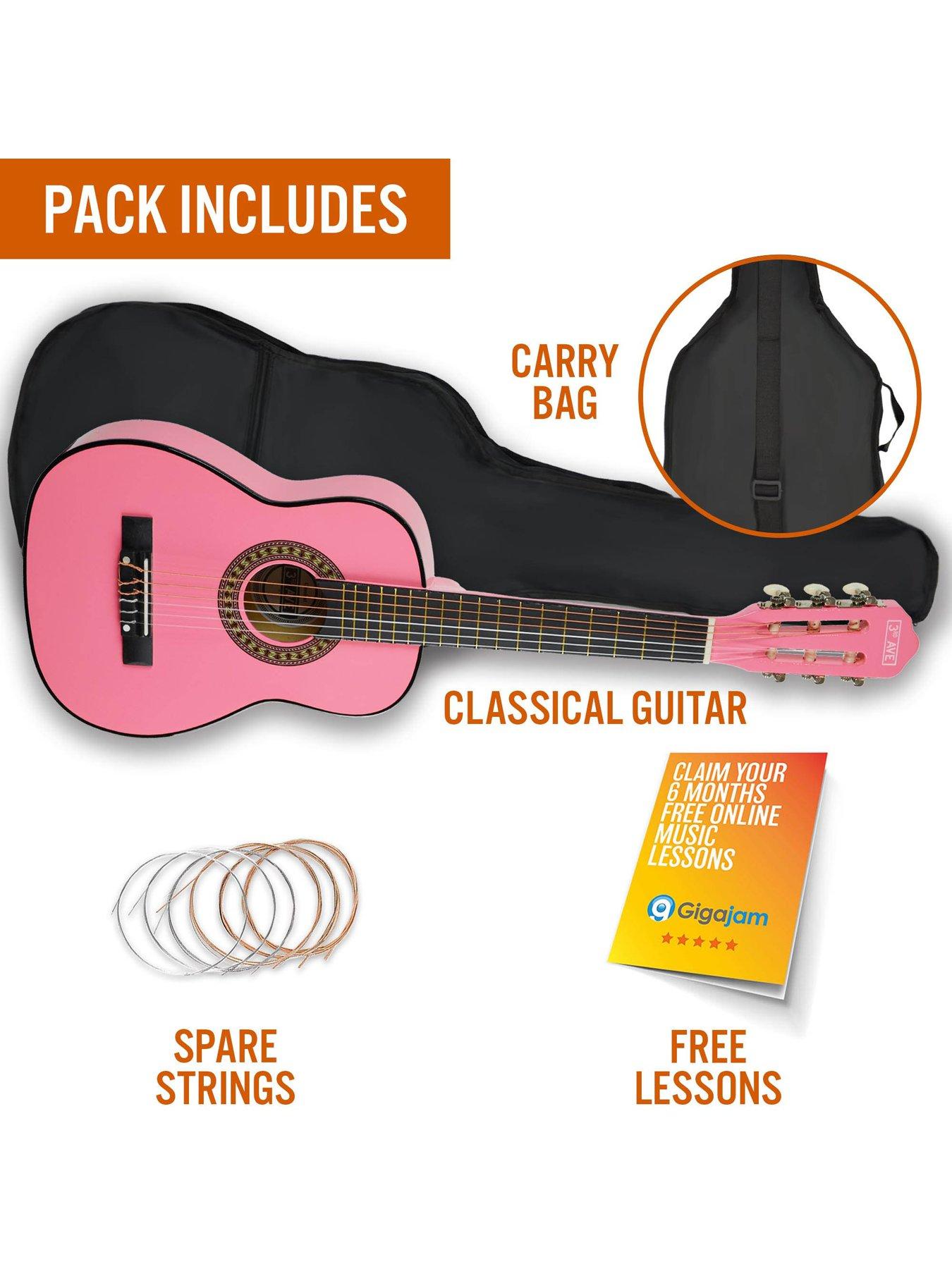 Image 3 of 6 of 3rd Avenue 1/2 Size Kids Classical Guitar Beginner Bundle - 6 Months FREE Lessons - Pink