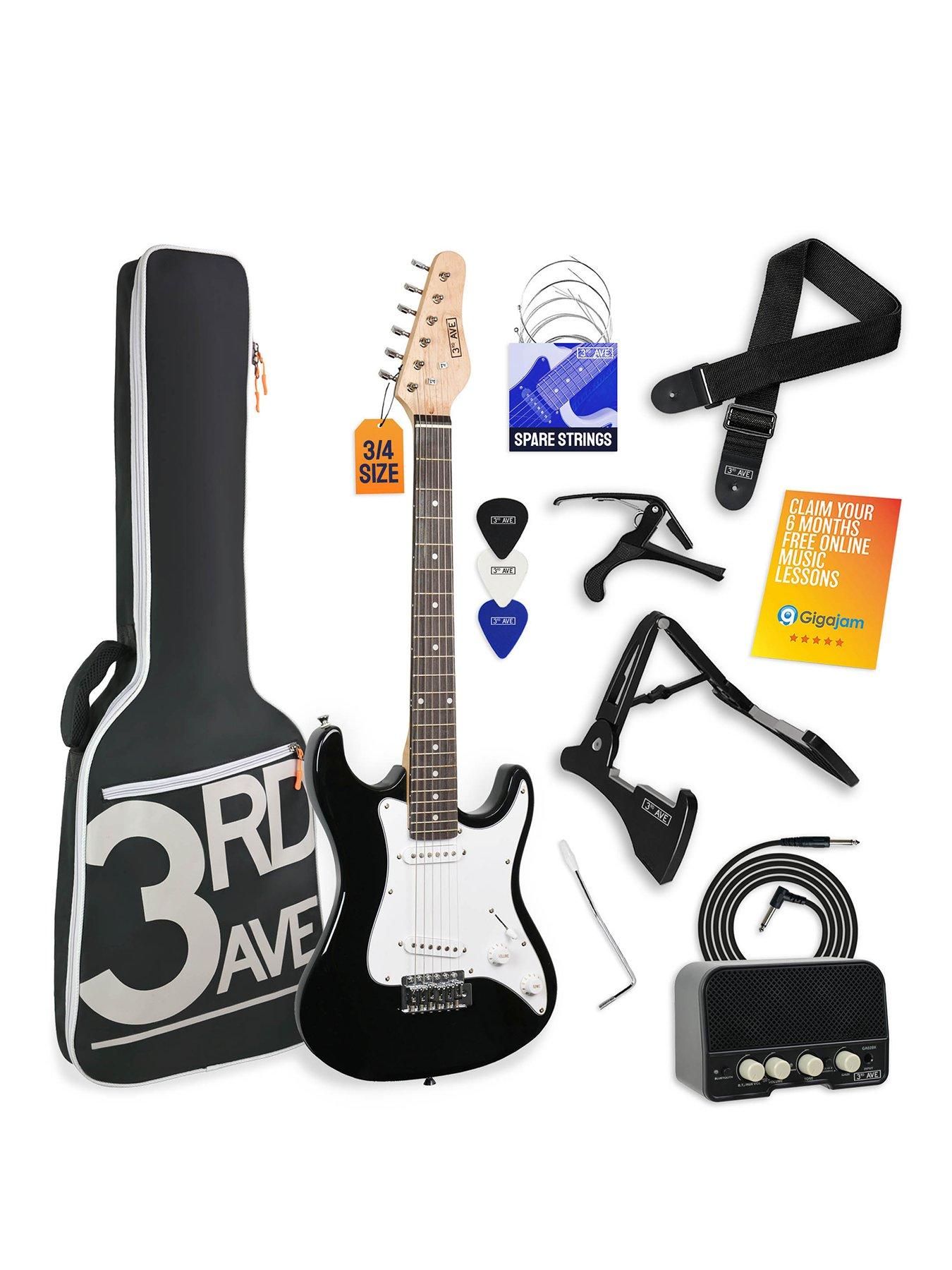 Rocket 3rd Avenue 3/4 Size Electric Guitar Ultimate Kit with Amp - 6 Months FREE Lessons - Black
