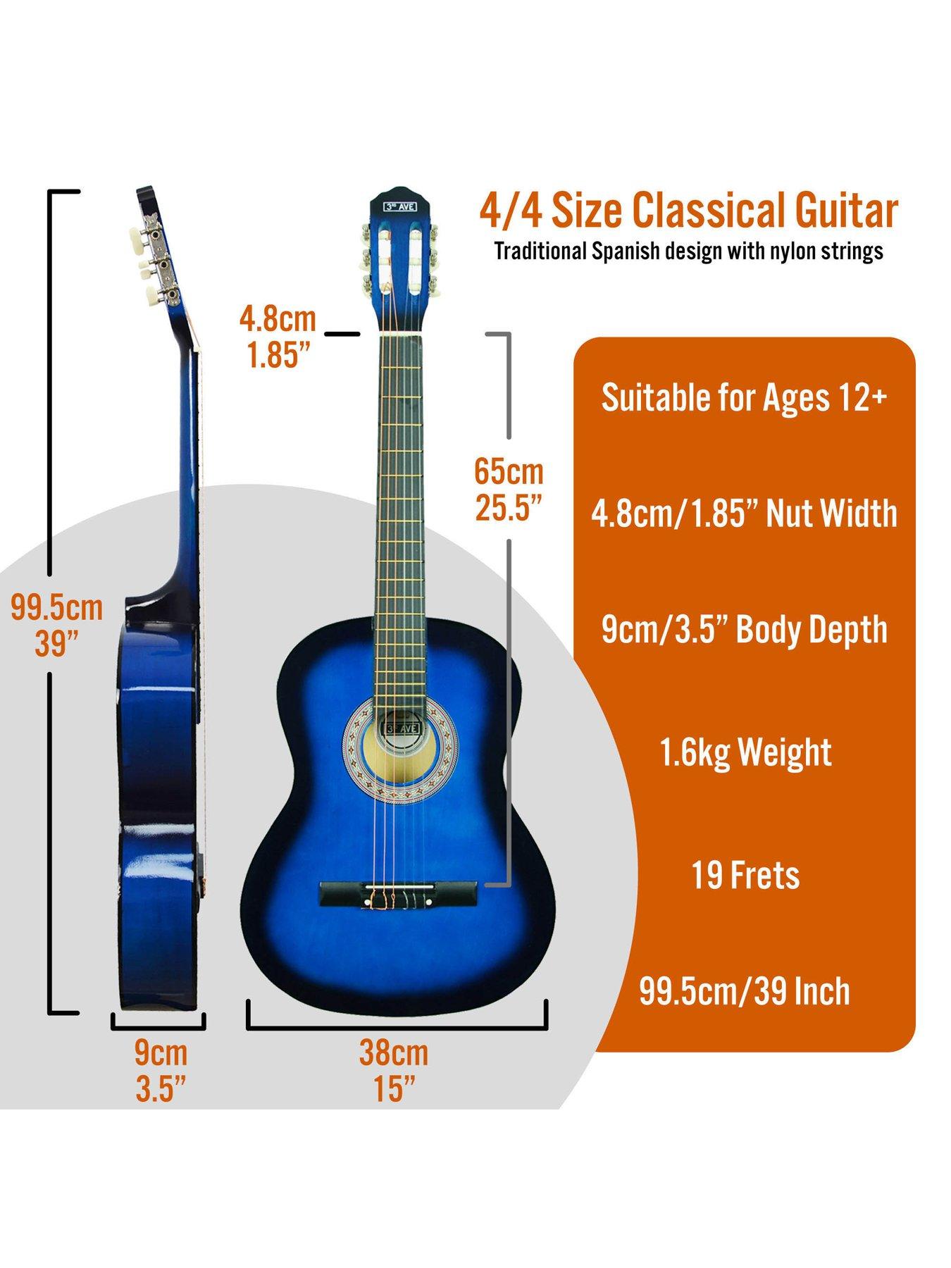 Image 2 of 6 of 3rd Avenue Full Size 4/4 Classical Guitar Beginner Bundle - 6 Months FREE Lessons - Blueburst