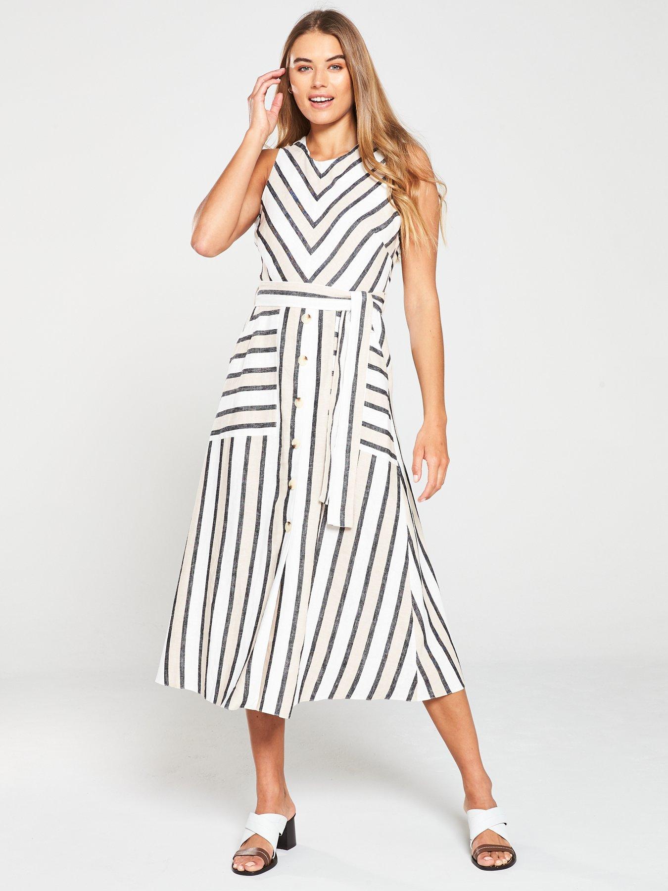 Warehouse neutral stripe cheap midi dress