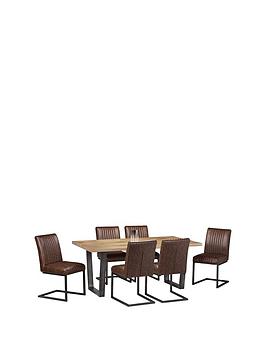 Product photograph of Julian Bowen Brooklyn 180 Cm Solid Oak And Metal Dining Table 6 Chairs from very.co.uk