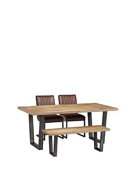 Julian Bowen Brooklyn 180 Cm Metal And Solid Oak Dining Table + 2 Chairs + Bench