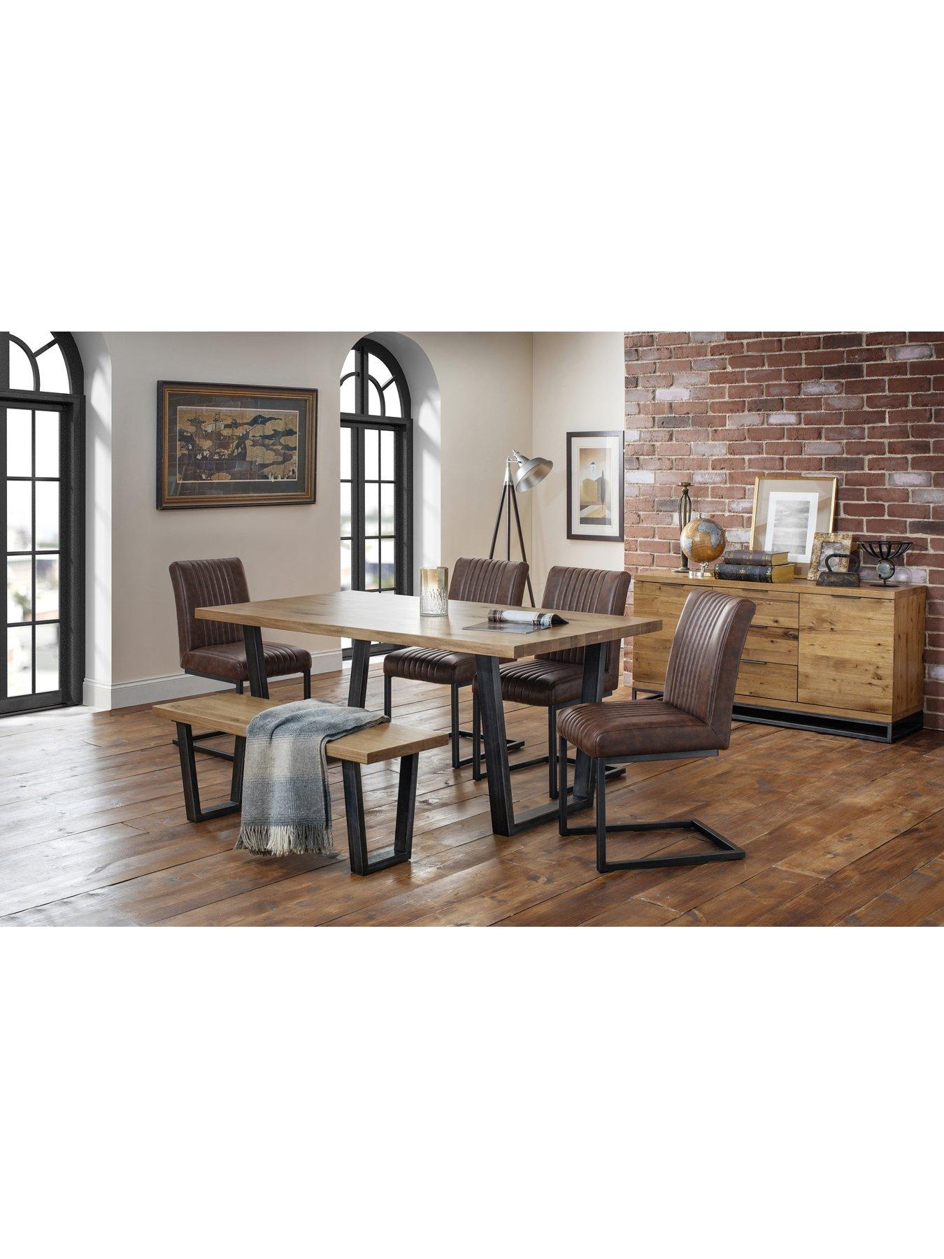 Julian Bowen Brooklyn 180 cm Solid Oak and Metal Table + 4 Chairs