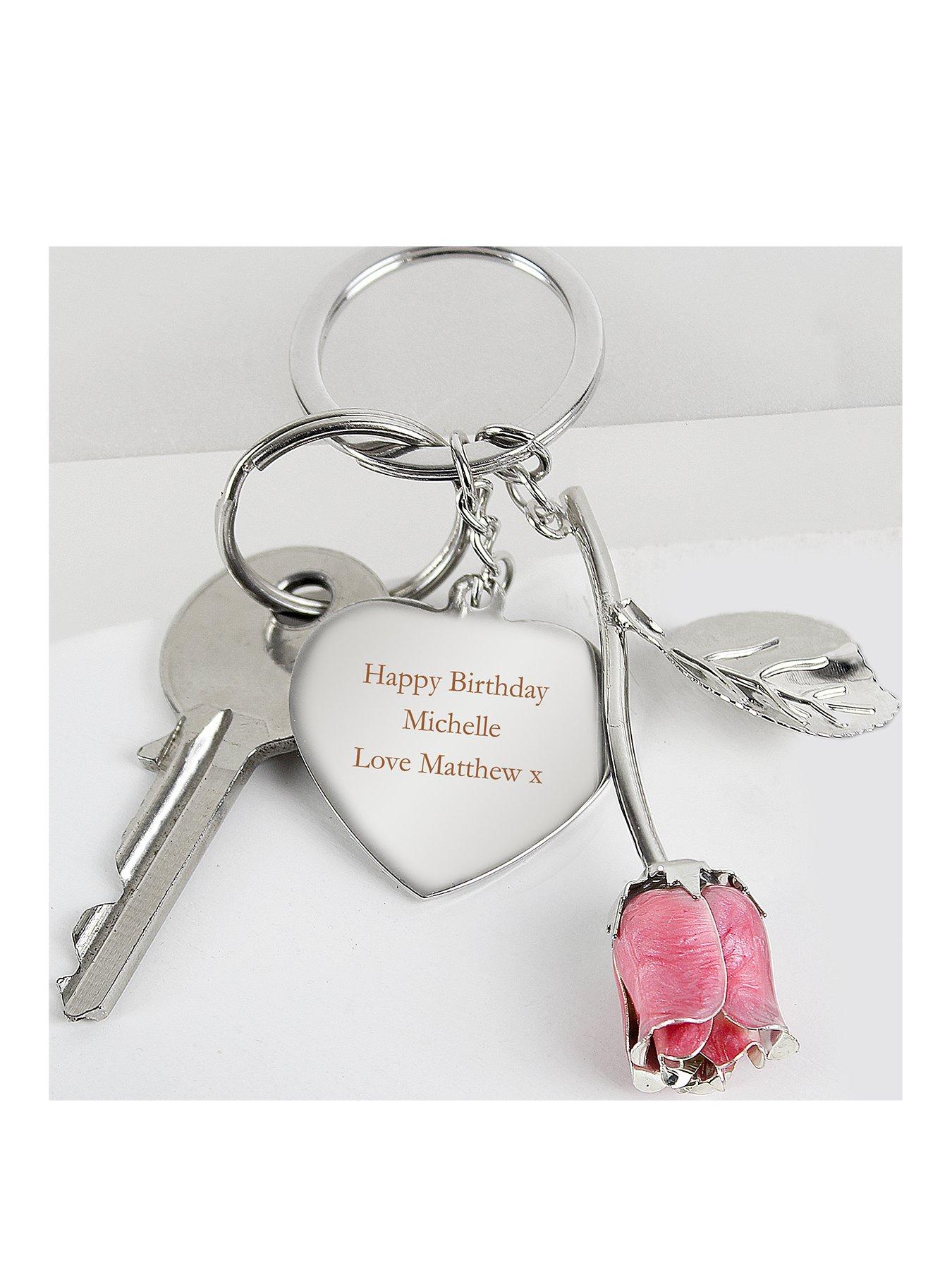 Image 1 of 4 of The Personalised Memento Company Personalised Pink Rose Keyring