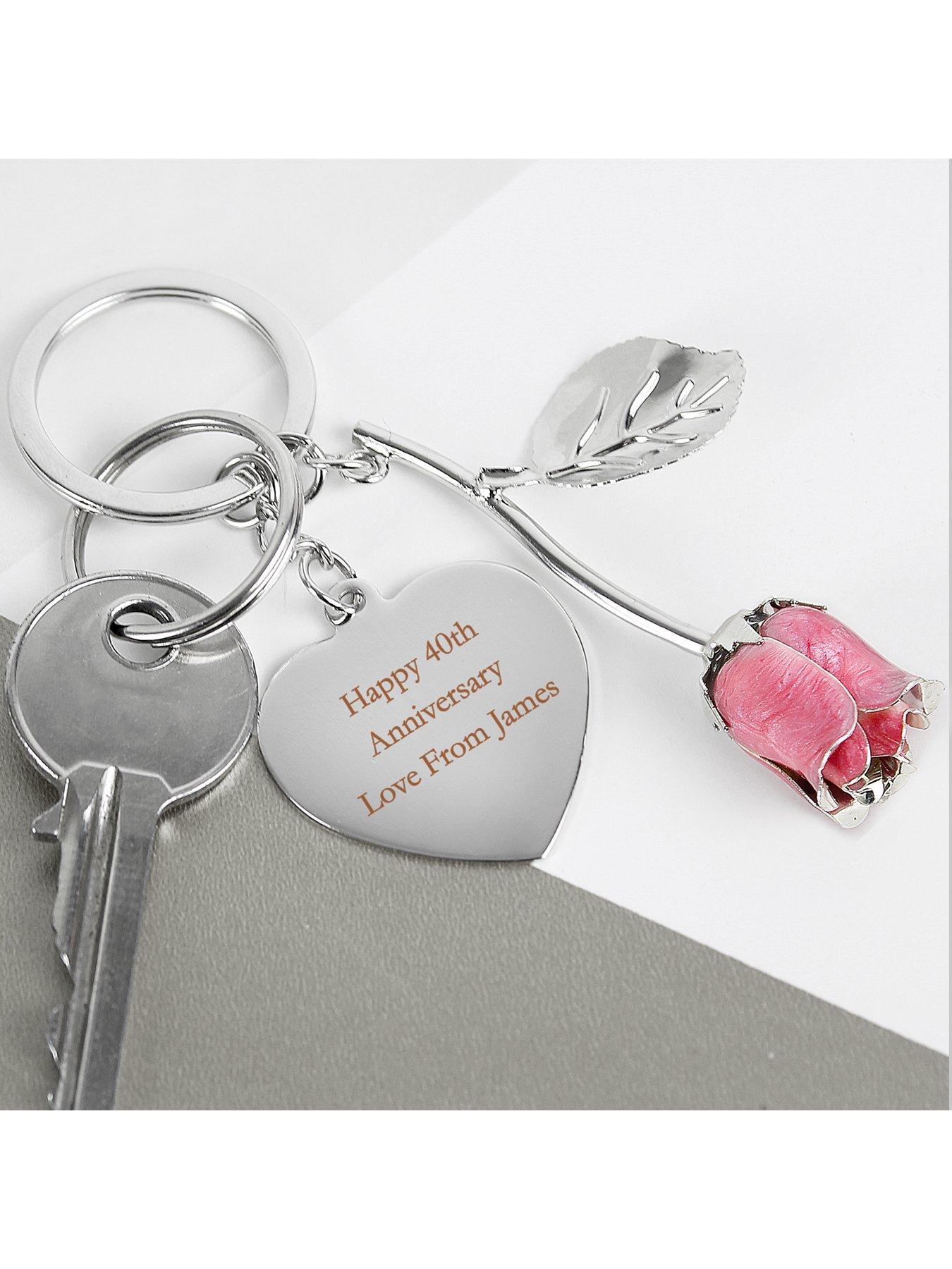 Image 3 of 4 of The Personalised Memento Company Personalised Pink Rose Keyring