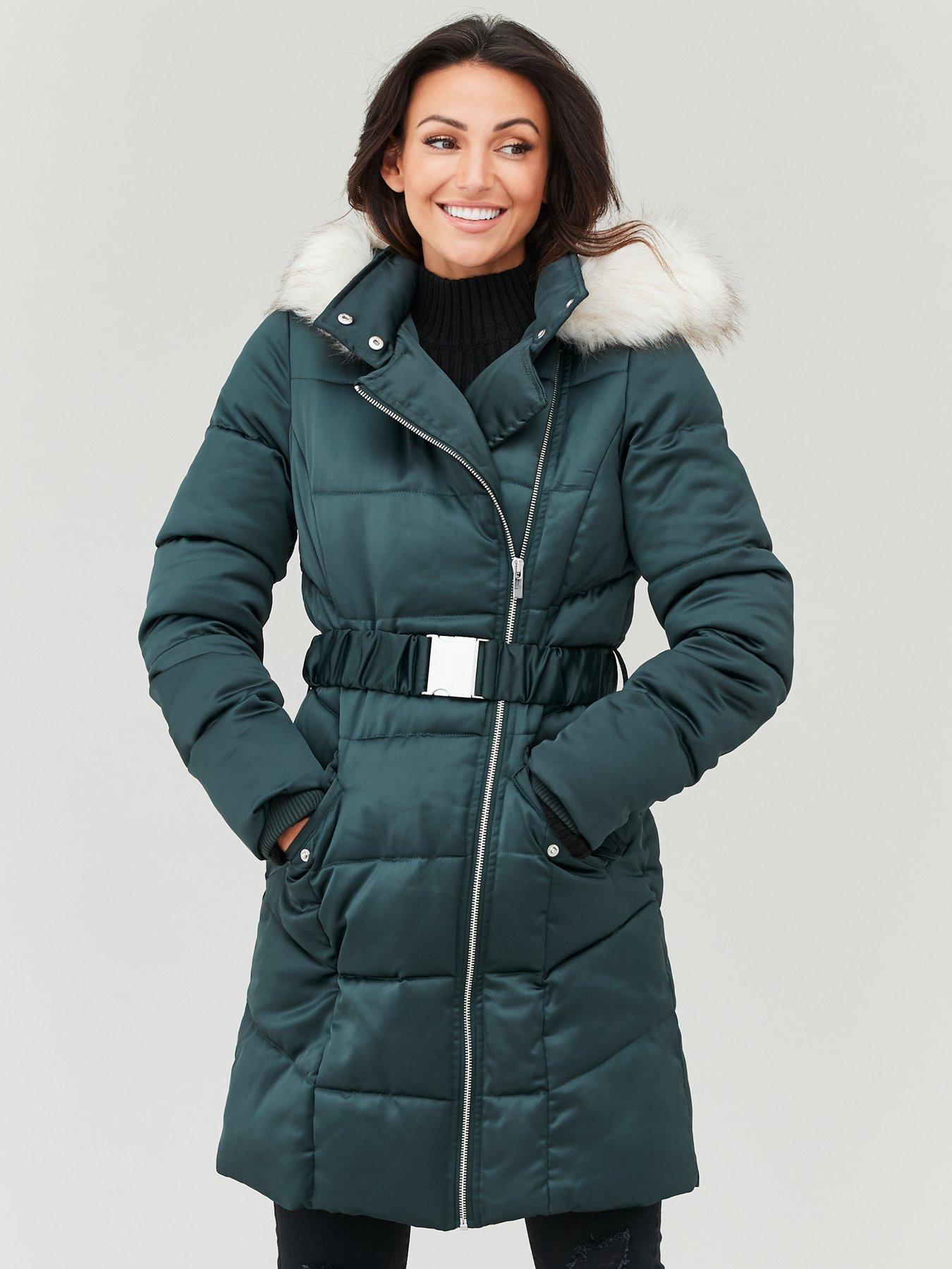 Michelle Keegan Premium Longline Padded Coat - Forest Green | very.co.uk