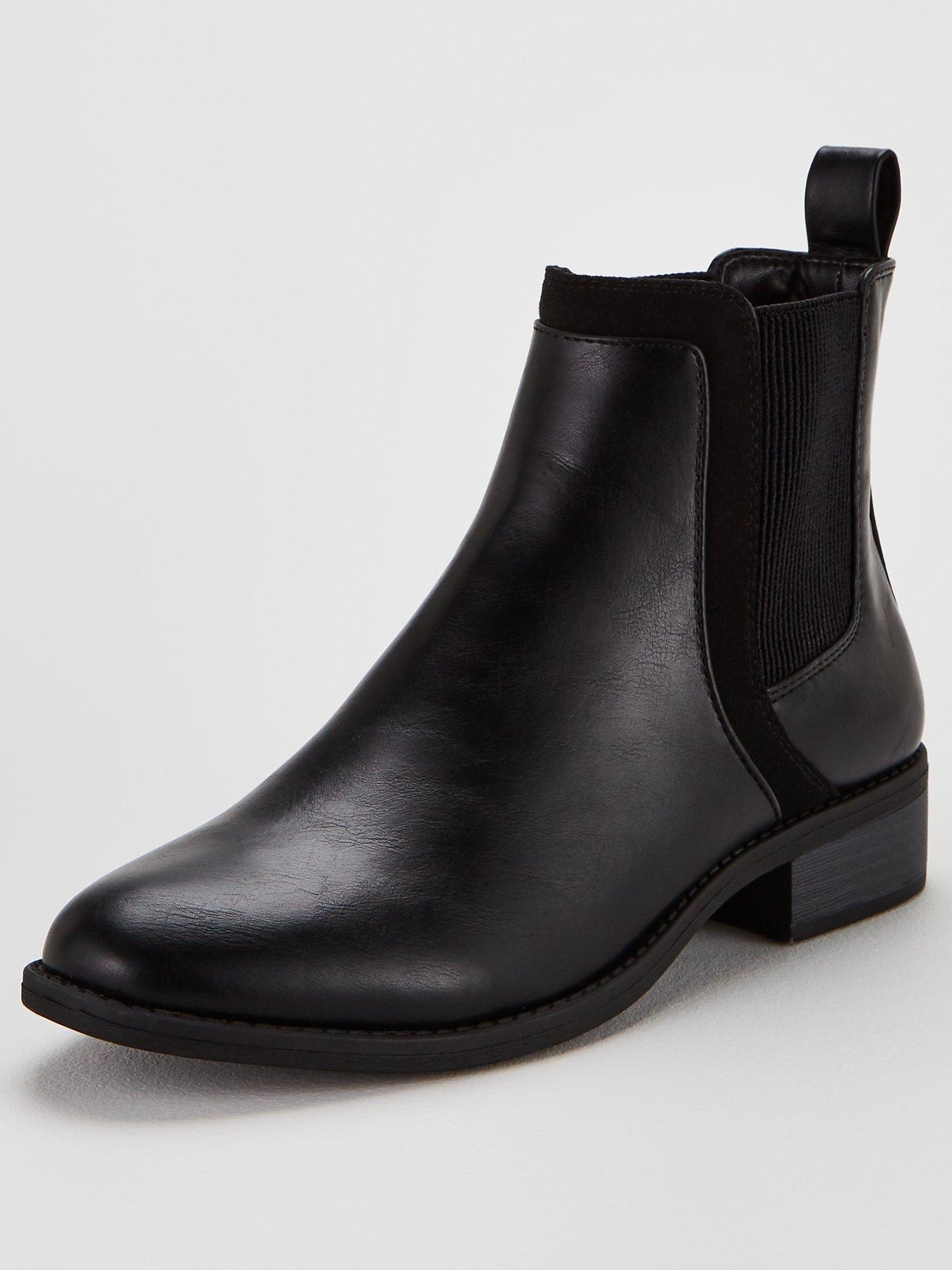 long flat black boots uk