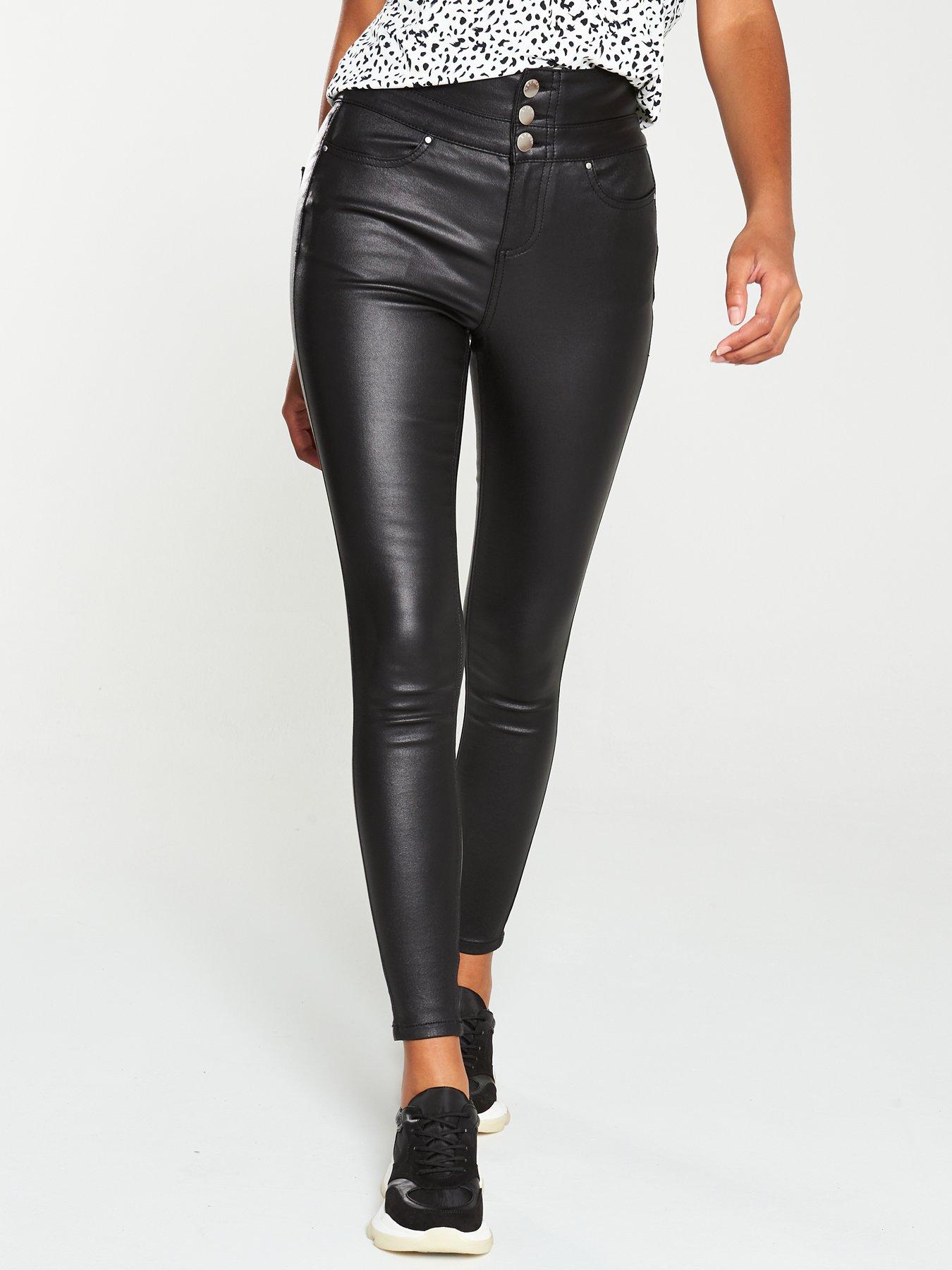 black high waisted coated skinny jeans