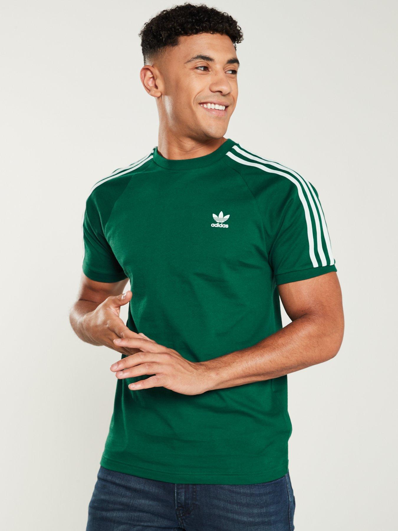 adidas green 3 stripe t shirt